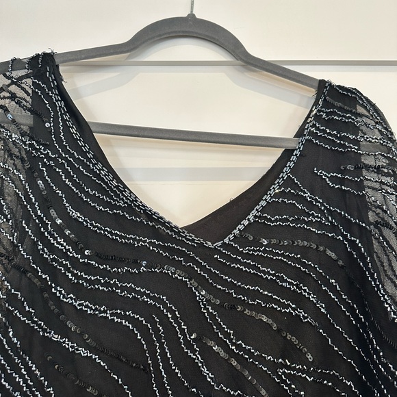 Black beaded caped formal dress w/hand beading - Picture 3 of 4